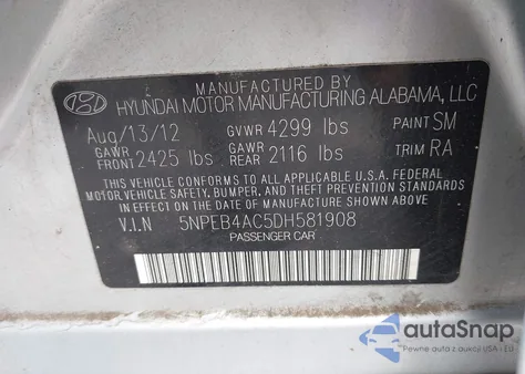 2013 Hyundai Sonata Gls from USA, damaged, VIN 5NPEB4AC5DH581908